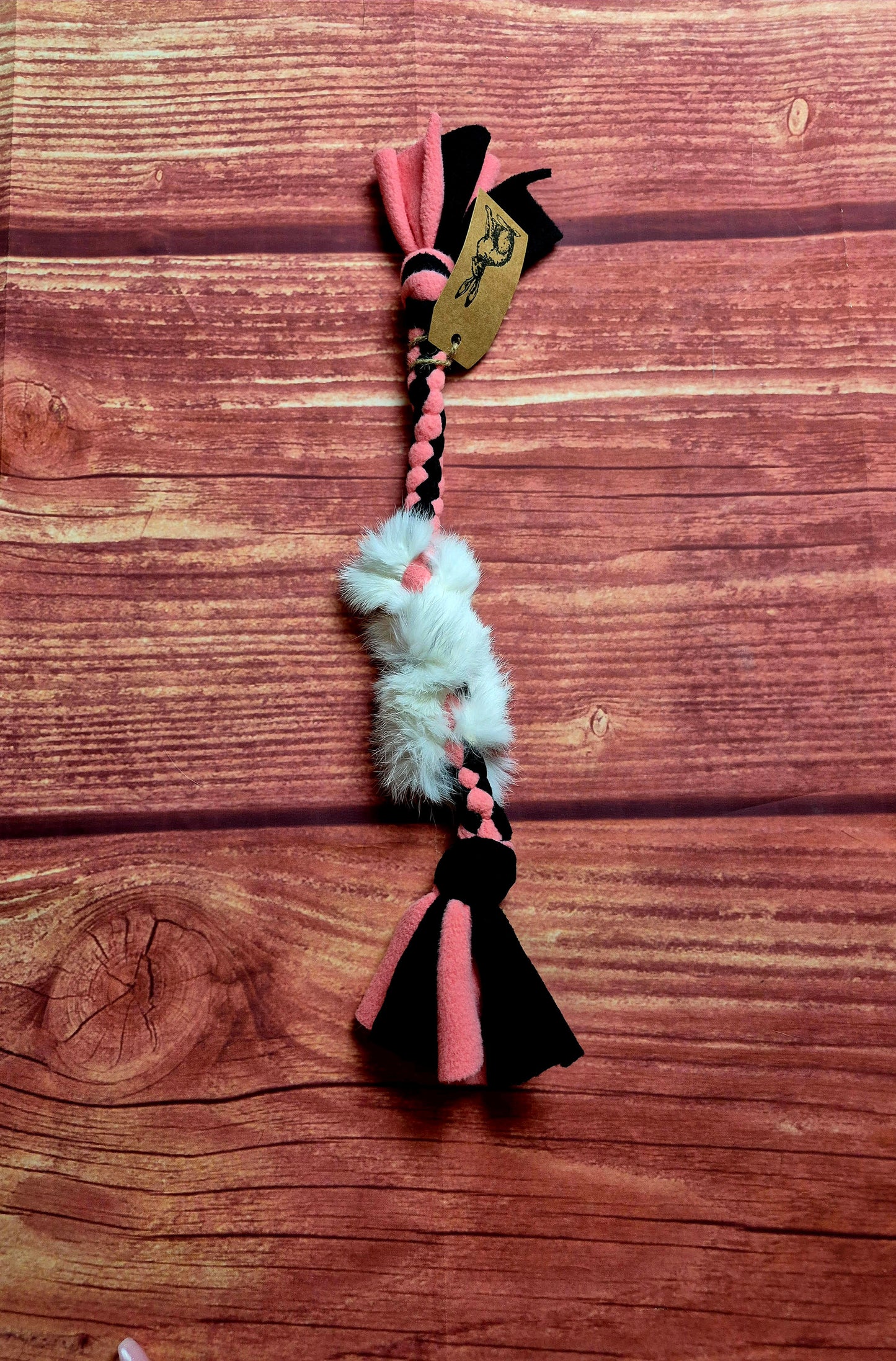 12" Bunny Fur Tug (pink/black)