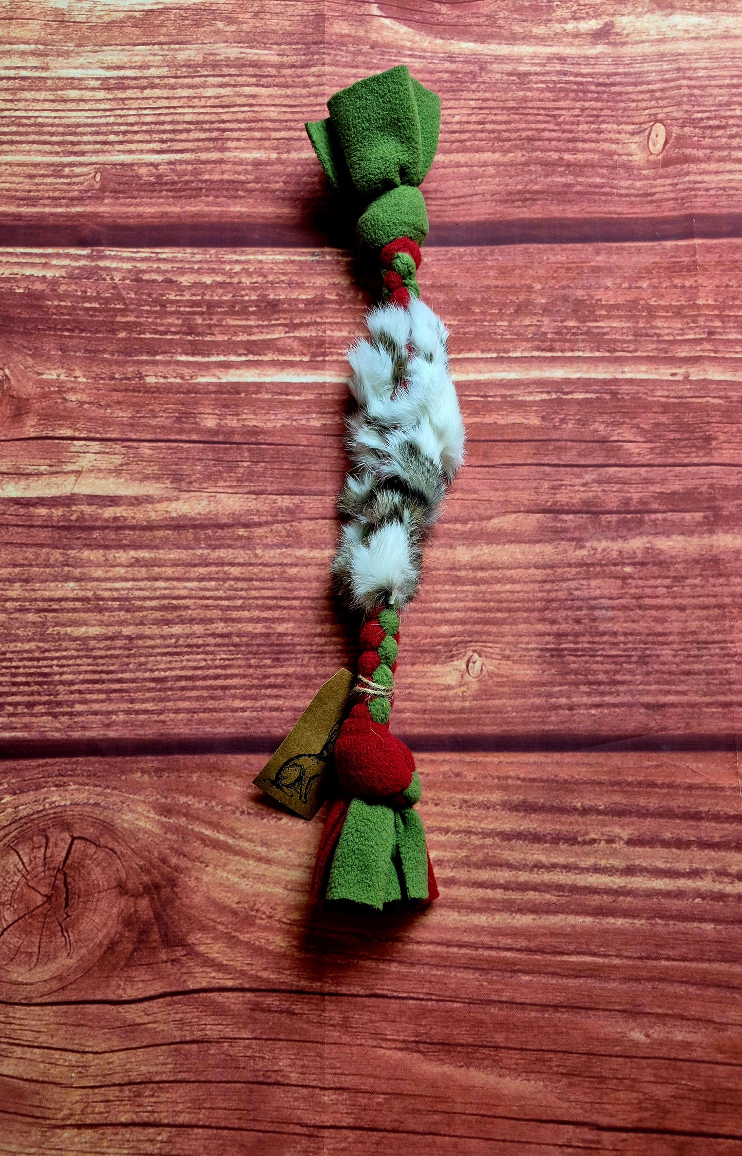 12" Bunny Fur Tug (Red/Olive)