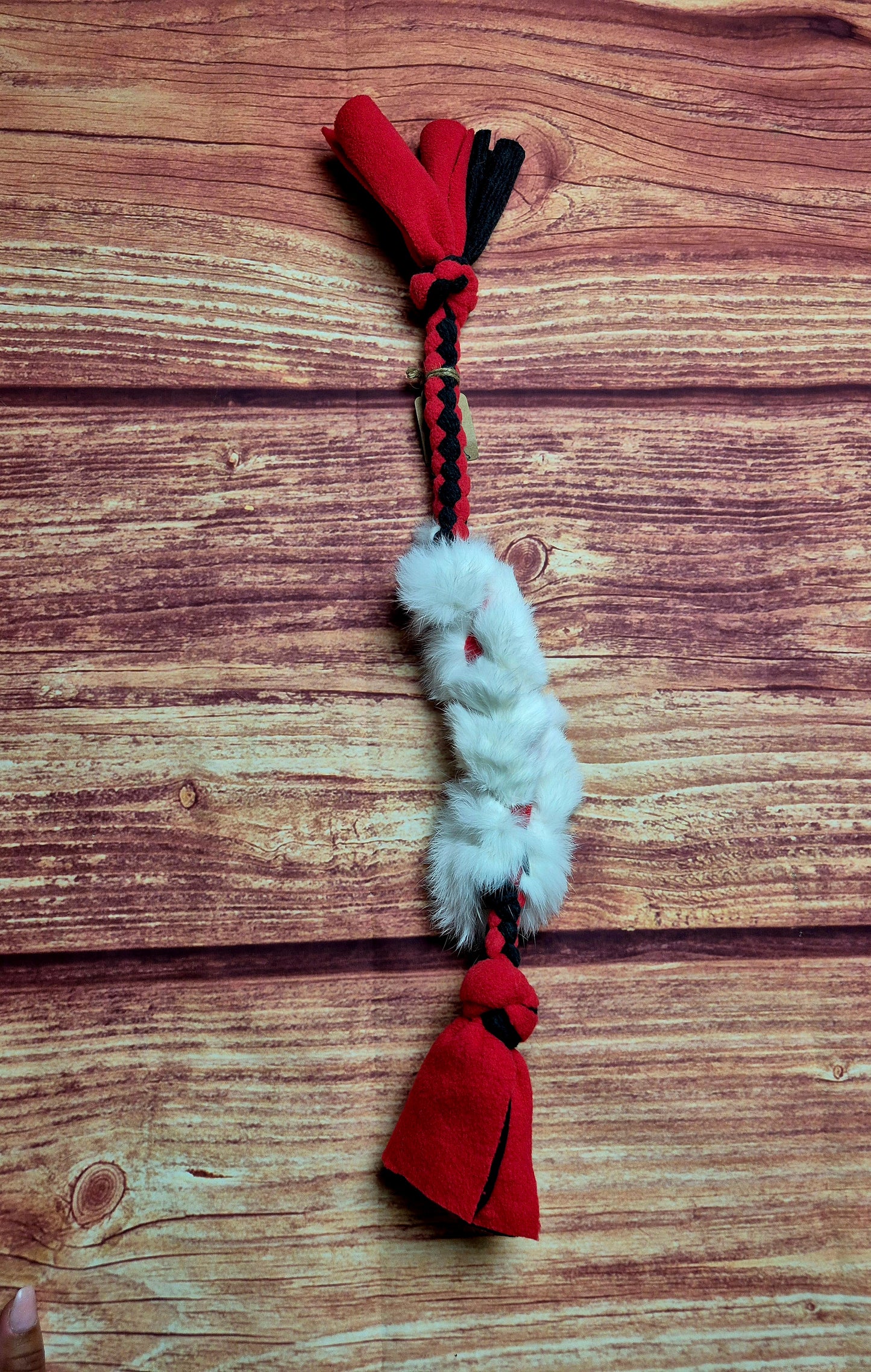 17" Bunny Fur Tug (red and charcoal)